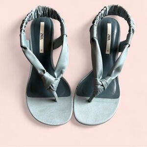 Zara blue ruched sandals with a heel